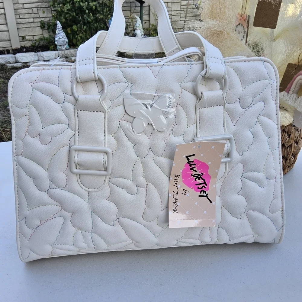 Betsey Johnson Cream Butterfly Satchel